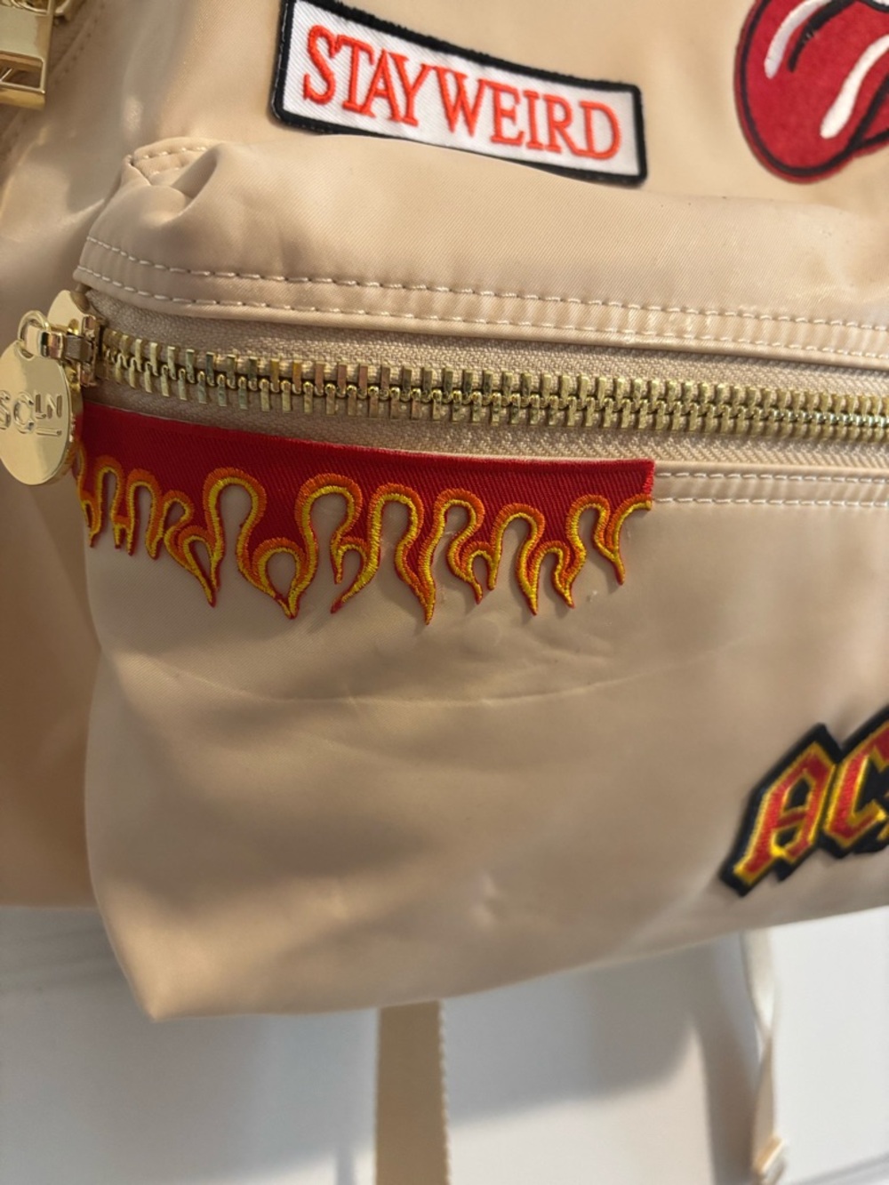 Stoney Clover Lane cream backpack with patches - Picture 5 of 13
